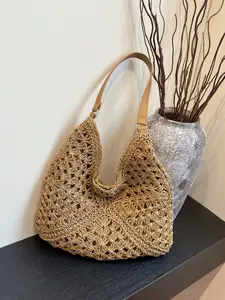 Women's Large Capacity Woven Tote Bag, Bohemian Style Vacation Shoulder Bag, Beach Casual Handbag, Perfect for Holiday Leisure Use, Casual Trendy Bag
