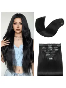 Clip in Hair Extensions Real Human Hair, 100% Brazilian Remy Human Hair Clip ins for Women, Straight Seamless Double Weft Hair Extensions, Invisible 8pcs, #1B Natural Black Multiple colors available