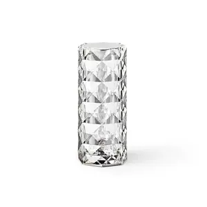 Nordic Crystal USB Touch Table Lamp with 16-Color Dimmable LED, Diamond Rose Projector, Modern Bedside Decor Light for Bedroom, Living Room, Office