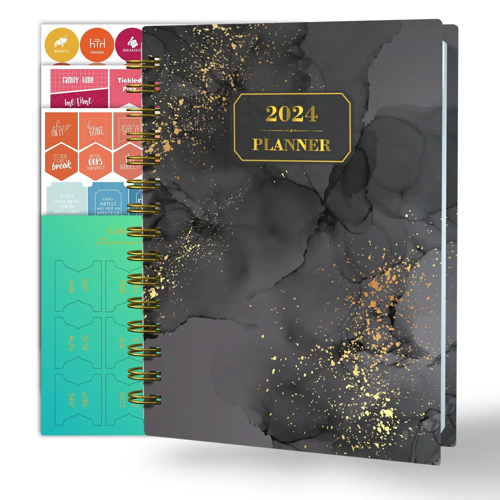 2024 Planner, 12-Month Weekly Monthly Planner from JAN.2024 to DEC.2024, 8.4" X 6", Spiral Planner Notebook with Stickers, Elastic Closure, Inner Pocket, Coated Tabs, Floral 14