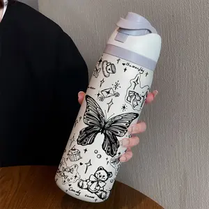 Bear Bowknot 32oz Dual-Drink Sports Water Bottle, 304 Stainless Steel Large Capacity Insulated Cup, Perfect Gift for Women, Home, Outdoor Workout, Travel