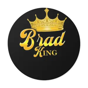 Brad King Round Vinyl Sticker — Gold Crown Name Decal