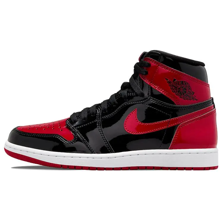 Jordan 1 Retro High OG Patent Bred Comfort Basketball Shoes Unisex Black White-Varsity Red 555088-063