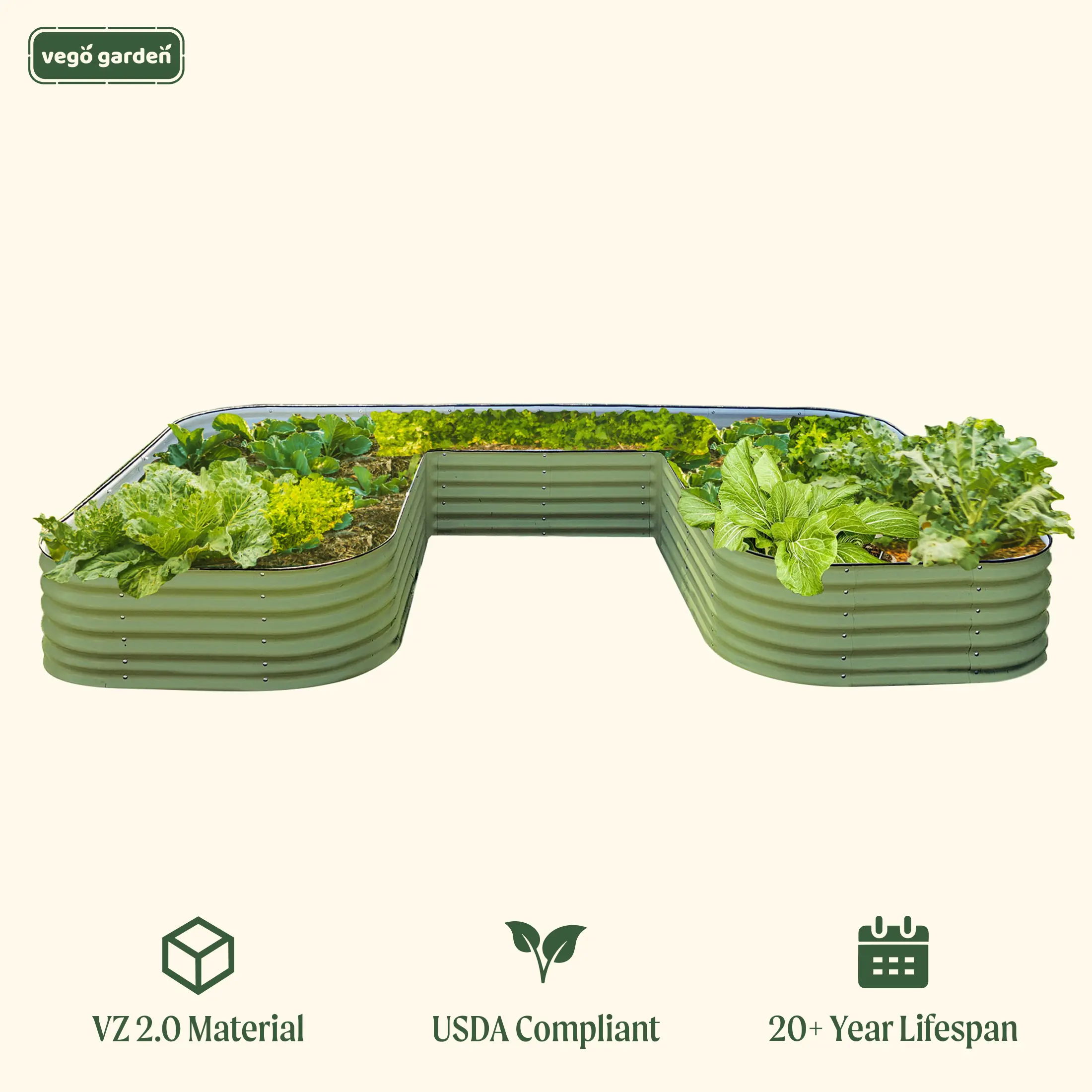 Vego Garden 17" Tall U-Shaped Jumbo Size Raised Garden Bed Kit - Jumbo Size Modern Design for Fresh Vegetables Herbs and Flowers Outdoor Planting Wrap-Around Configuration