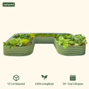 Vego Garden 17" Tall U-Shaped Jumbo Size Raised Garden Bed Kit - Jumbo Size Modern Design for Fresh Vegetables Herbs and Flowers Outdoor Planting Wrap-Around Configuration
