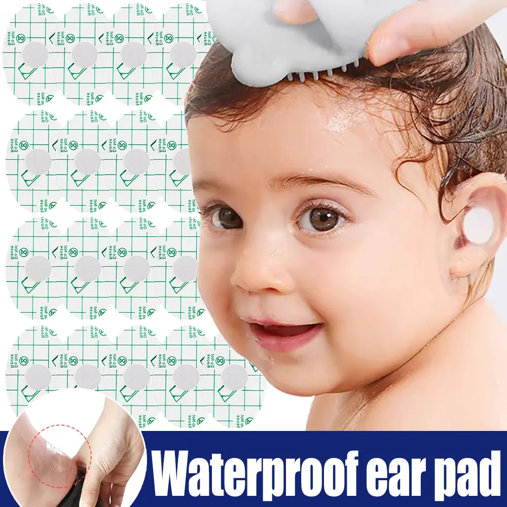 Waterproof PU Ear Stickers (Children's Version 4.3*6.7cm) - 20/40/100 Pcs Ear Protectors for Adults, Bathing Shampoo Hair Washing Covers + Anti-Wear Foot Stickers for Outdoor Use, Sticker