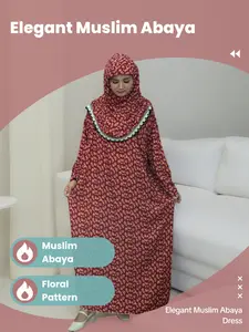 Middle Eastern Women's Modest Muslim Abaya, Lace Trim Hooded Prayer Dress, Soft Floral Print, Ideal for Daily Wear & Islamic Festivals