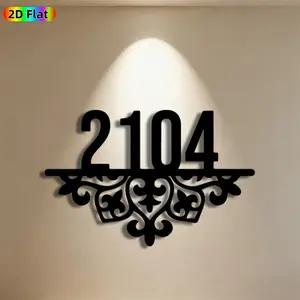 1pc House Number 2104 Metal Wall Art, Elegant Scrollwork Statue Mural, Ideal Gift for New Year, Christmas, Home Address Decor Enthusiasts,  Metal Wall Decor Wall Sculptures, Perfect for Entryway Wall & Garden Fence, Unique Outdoor & Indoor Decor