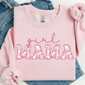 Mama Of Girls Floral Sweatshirt | Unisex Long Sleeve Crewneck Shirt With Elegant Aesthetic | Toile Style Graphic Featuring Soft Feminine Details | Trendy Cotton Gift With Loving Mom Energy