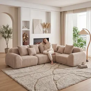 Oversized Cloud Curved 118-in Boneless Sectional Couch, L-Shape Chaise Upholstered Compression Memory Foam Modular Sofa, No-Assembly Indoor Living Room Furniture (Beige/Grey)