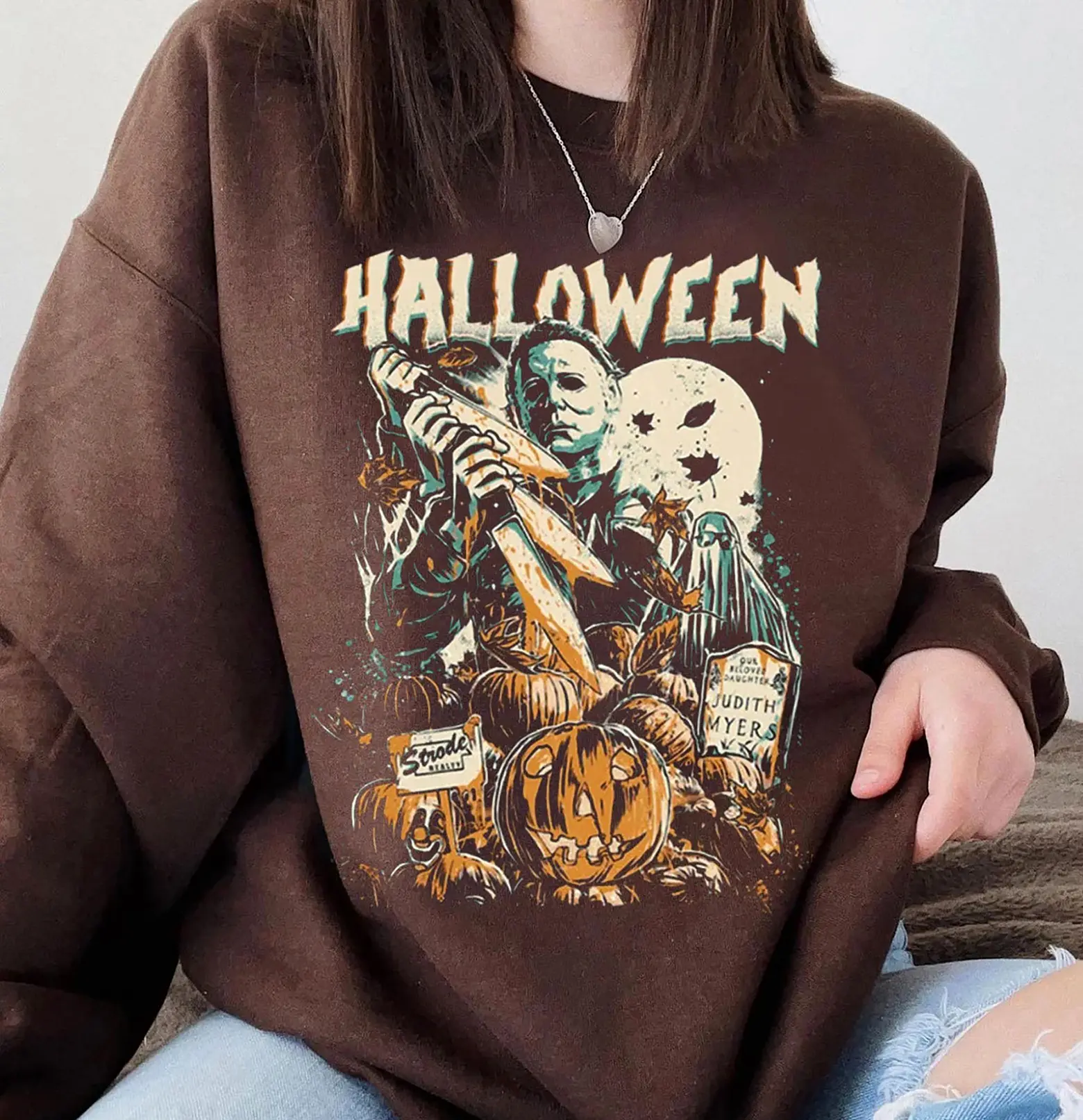 Horror Halloween Crewneck Sweatshirt, Horror Characters Sweater, Halloween Myers Killer Sweatshirt, Scary Movies Halloween Sweater, Scary Halloween Sweatshirt, Ghostface Halloween Sweater