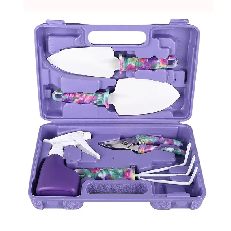 Portable Garden Tool Set, Home Flower Print Gardening Tools, Vegetables, Small Shovels, Outdoor Soil Excavation Cutting Scissors Rake Weeding Remover Sprayer, Handbag Toolbox, Plant Shears with Comfort Handle, Tool Kit