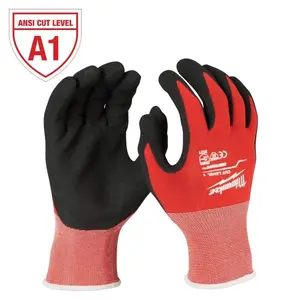 Large Red Nitrile Level 1 Cut Resistant Dipped Work Gloves - Durable and Comfortable Design for Various Tasks