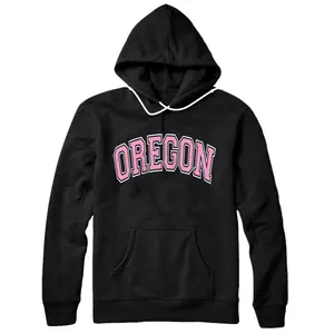 Personalized Oregon Varsity Style Pink Text Pullover Hoodie