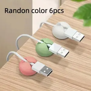 Round Cable Holder Clips，Cord Organizer, Single Hole Fixed Cable Clip, Phone Charging Cable Holder, Office Desk Accessories，6pcs Desktop Data Cable Organizer, Adhesive Cable Clips for Desk