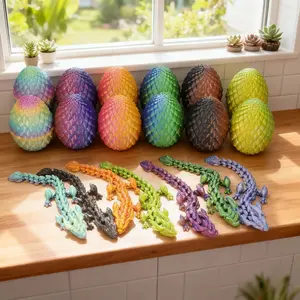 24-Piece (12 Sets) 3D Printed Dragon & Egg Set, Multicolor Gradient Design Decorations, Creative Desktop Ornaments, Home Decoration Accessories
