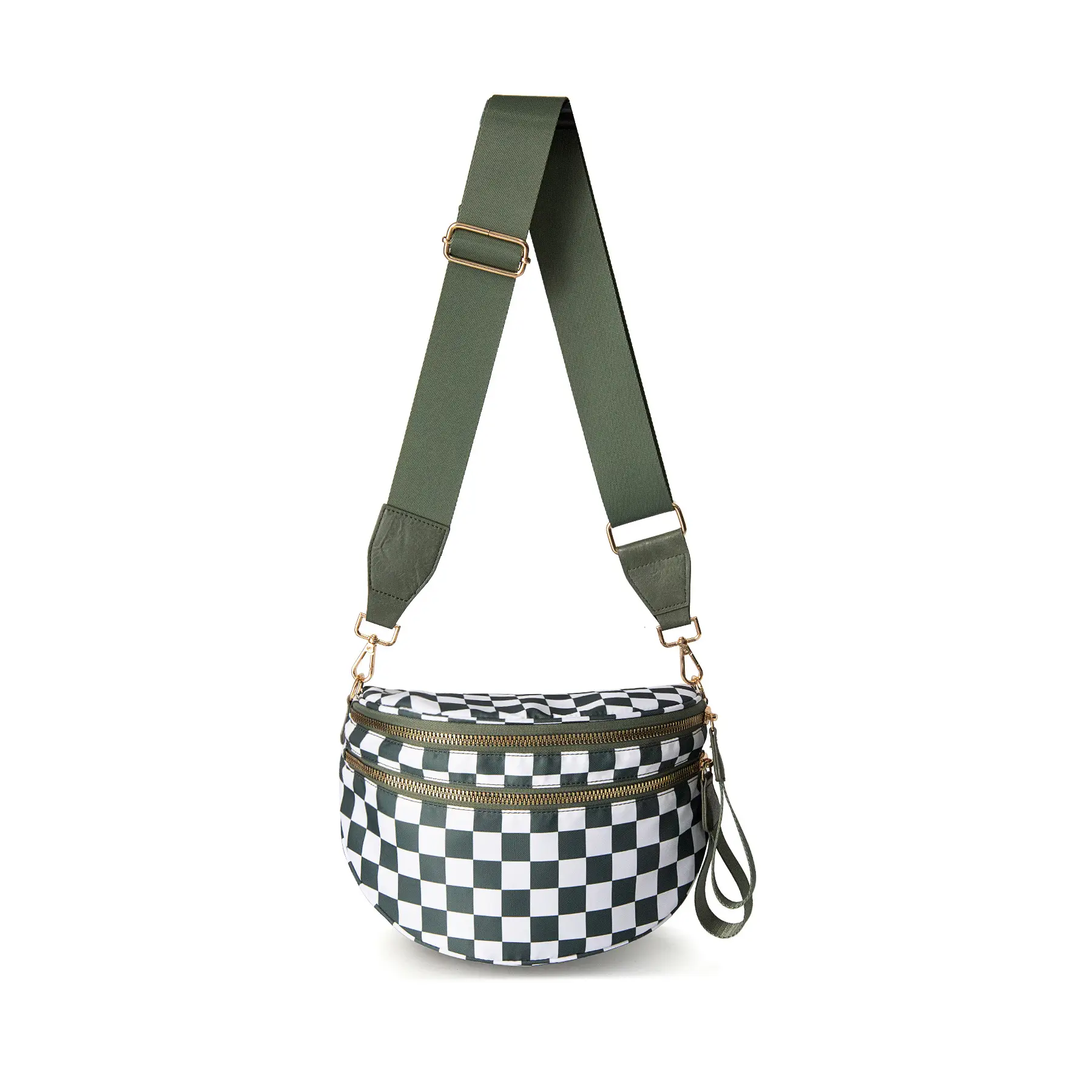 Maxoner Spacious Design Checkered Nylon Crossbody Bag Bum Bag Checkered Handbags Wallets for Women