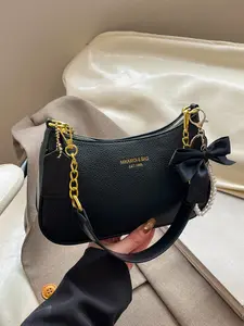 Elegant and stylish ladies small bag, simple underarm bag, bow pearl chain light luxury casual ladies shoulder crossbody bag, Crossbody Shoulder Purse