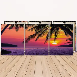 3 Counts Wooden Framed Canvas, Tropical Beach Sunset Landscape Images, Exquisite Poster, Perfect Living Room Decoration, Modern Art, Fashion Family Poster, Wall Art Decoration, Waterproof Art