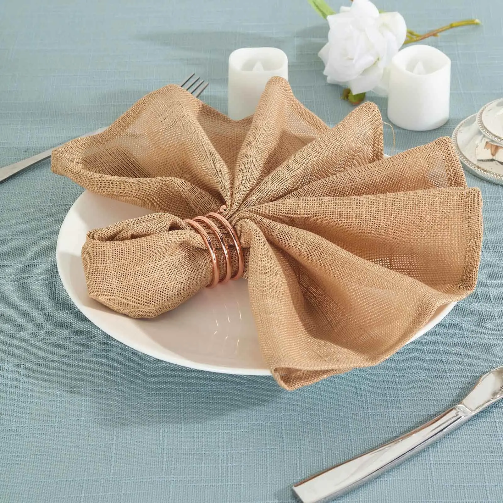 5-Pack Natural Wrinkle-Resistant Solid Square Faux Linen Alternative Fabric Packaged Napkins, 20"x20" Slubby Textured Tableware for Wedding Party, Dining Room Setup
