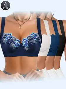 Ecomilky 5PCS Women Sexy Lace Comfortable Bra Wide Straps Not Easy To Fall Off Push Up With Comfortable Skin-friendly Fabric Womenswear Elegance push up bra bra bras for women