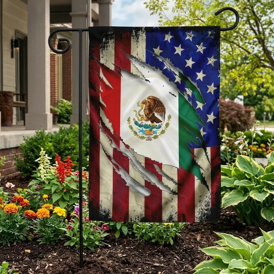 Mexican American Garden Flag, USA Mexico Patriotic Yard Flag, Double Sided Outdoor Decor, Hispanic Heritage Garden Banner