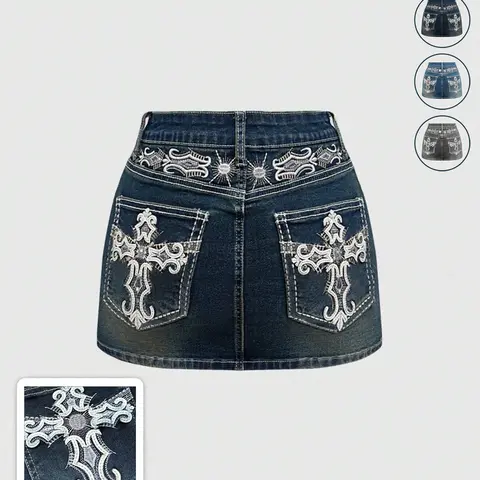 Women's Y2K Vintage Mini Denim Skirt with Pocket, Cross & Wing Embroidery, Comfortable and Stylish Wear, Fit, Chic Stretchy Denim Skirt