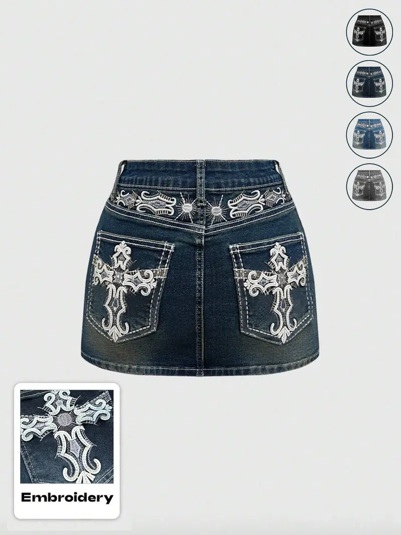 Grunge Punk Y2K Retro Poket Cross Wings Embroidered Flare Leg