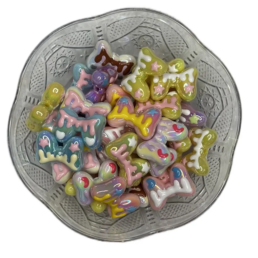 10pcs of acrylic painted bow bead