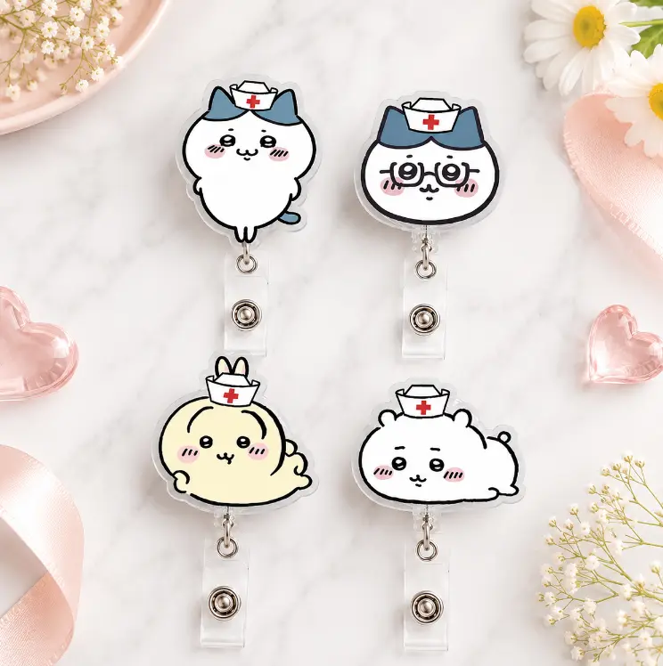 Cute Chiikawaa Badge Reel, Nerd Cat Badge Reel, Bunny Nurse Badge Reel, Chubby Bear Badge Reel, Kawaii Animal Acrylic Badge Holder, Nurse Gift