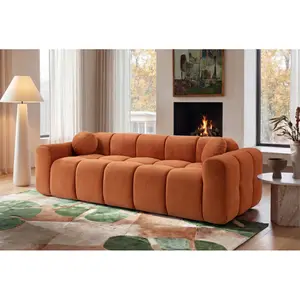 98.4" Extra Large Compression Sofa, Corduroy Cloud Puff Couch for furniture Living Room, 4-Seater Upholstered Sofa with 2 Pillows, Vacuum Packed Easy to Move for Small Space, Apartment, Studio