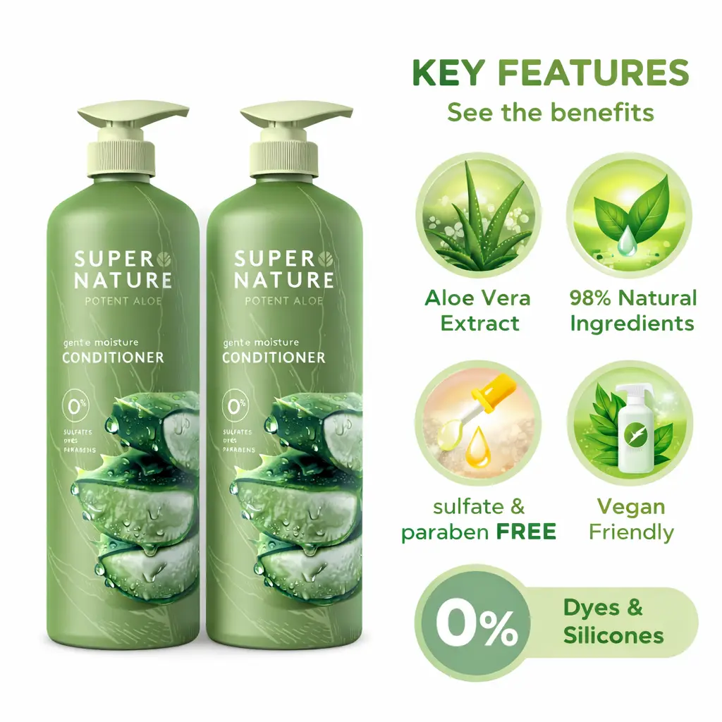 super natural Potent Aloe Vera Hydrating Conditioner, Sulfate-Free Hair Care for Any Dry or Damaged Hair, Multi-Pack Option, Haircare, Restore, Moisture, Deep Conditioner, Single