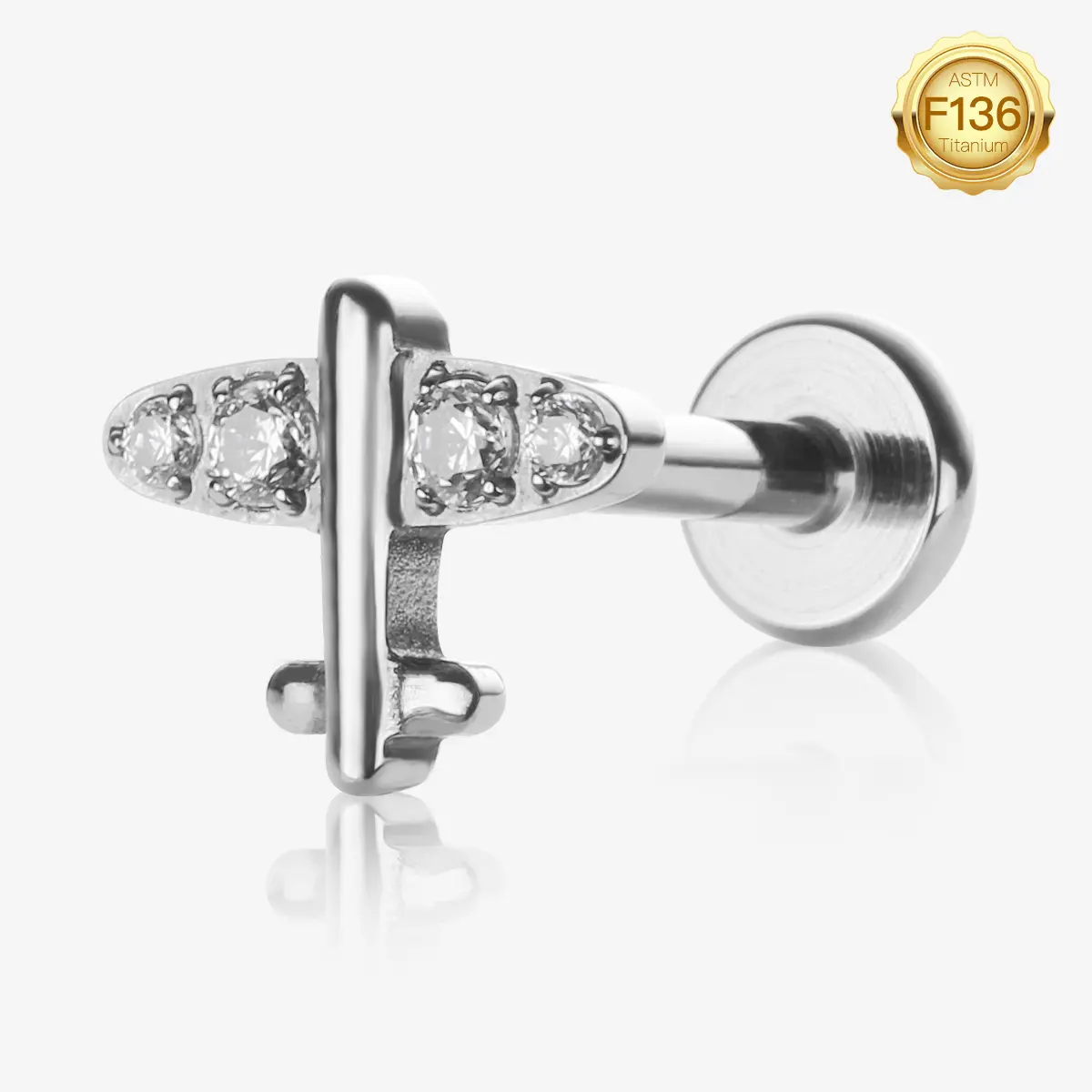 16G Titanium Cute Airplane Flat Back Stud Earrings, Cartilage Helix Conch Small Stud Earrings Piercings woman Jewelry | Fashion Accessories | Unique Design jewelry love