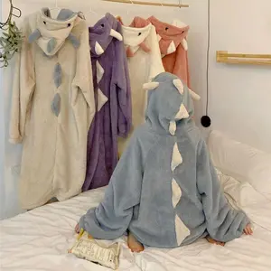 Autumn Winter Women Cute Pajamas Cartoon Ears Hooded Sleepwear Coral Fleece Home Clothes Female Sweet Warm Lounge Pajamas