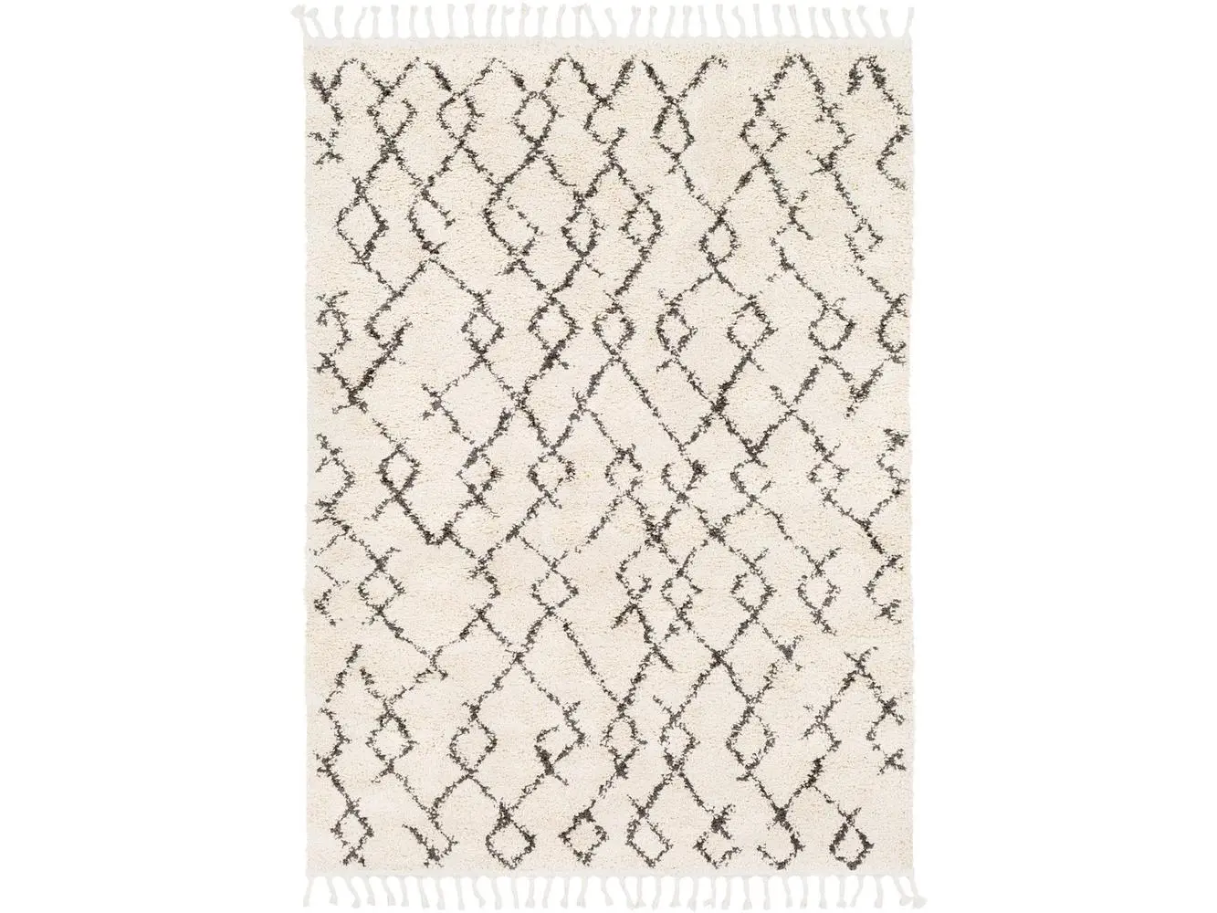 Livabliss BBE2301-679 Soft Polypropylene Machine-Woven Berber Shag Indoor Area Rug with Tassel Detail, 6 ft. 7 in. x 9 ft., Charcoal & Beige (Charcoal Area Rugs)