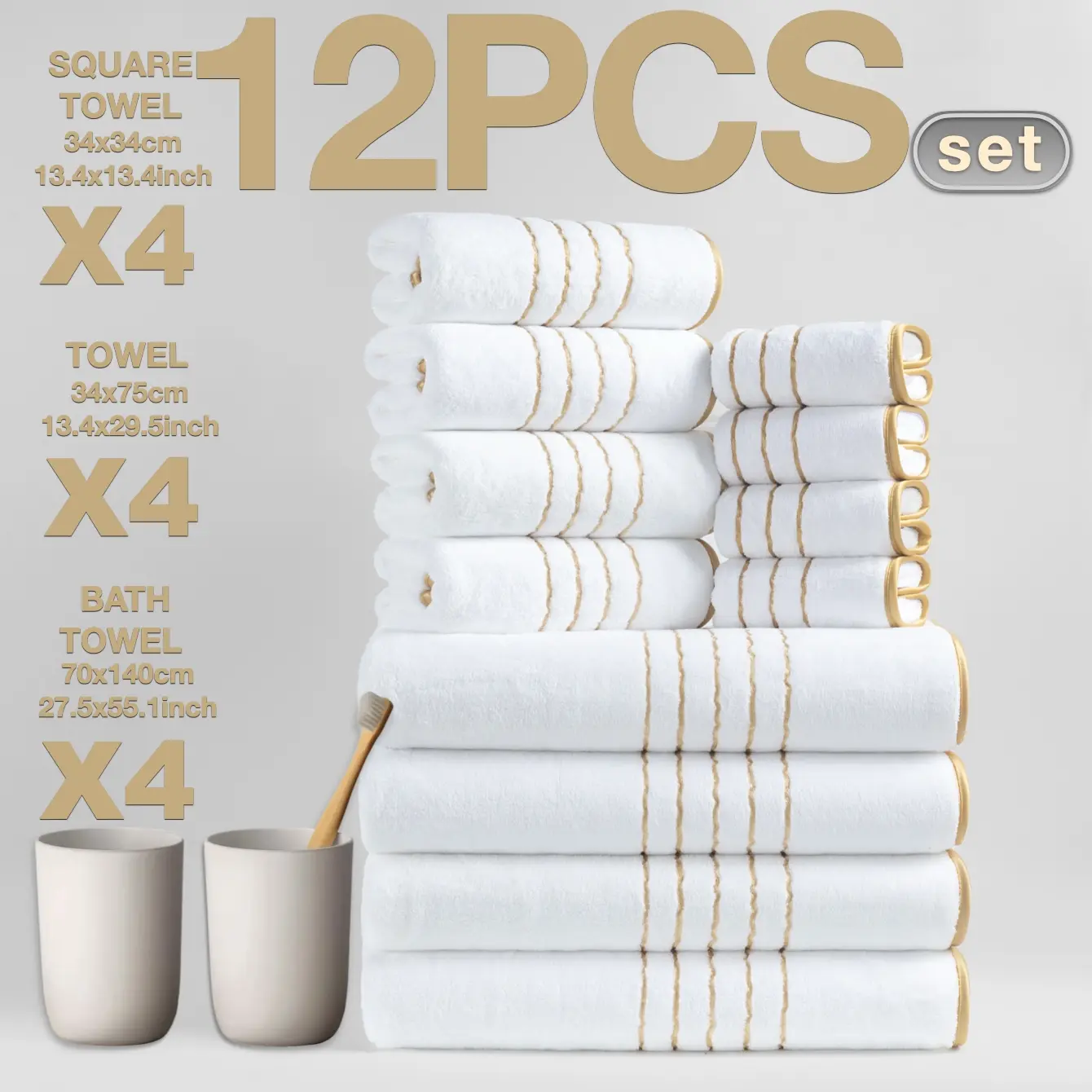 12-Pack Luxury Bathroom Set, Super Absorbent Quick-Dry Microfiber Towels, Soft Absorbent Towel, Trim, Hotel Quality, Spa Enjoyment, Quick Drying Towels