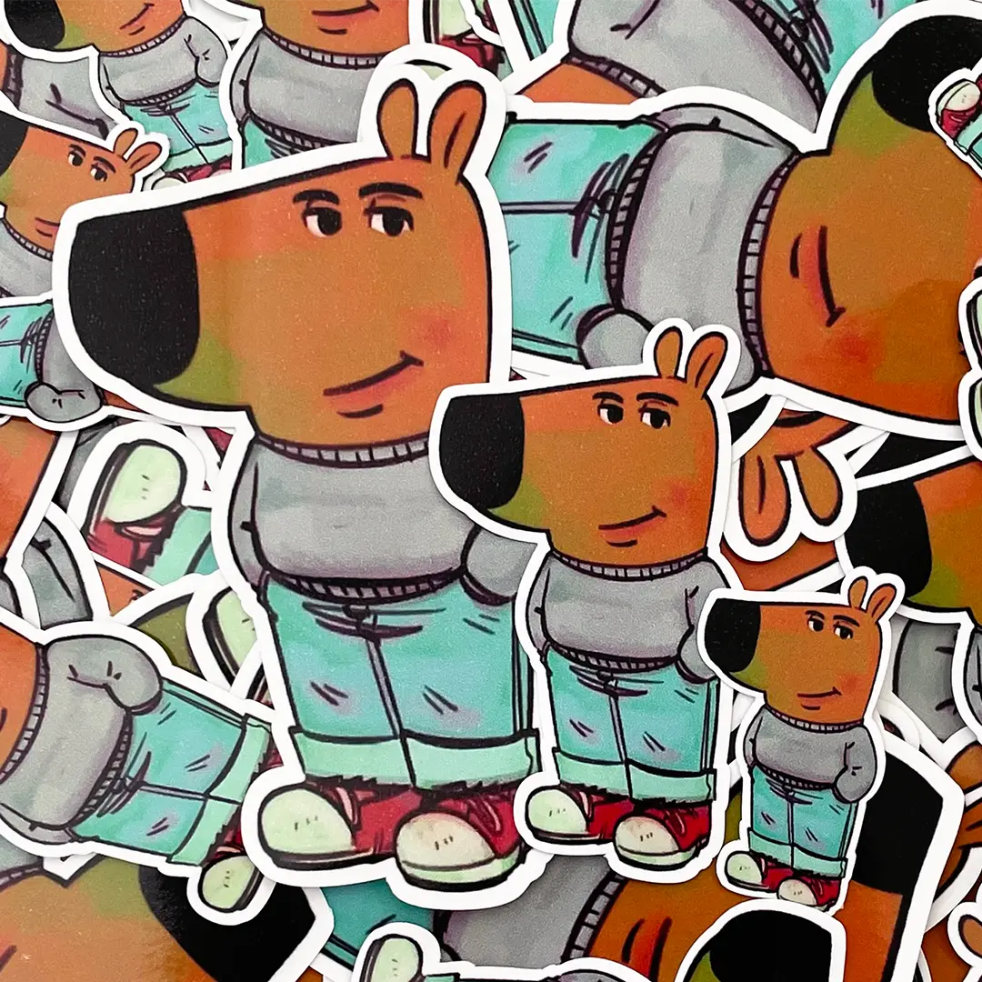 Chill Guy Vinyl Stickers Pack of 3 (6", 4" & 2.5") white outline – Cool, Relaxed + Fun! Durable, High-Quality + Waterproof! Great for Laptops + More!