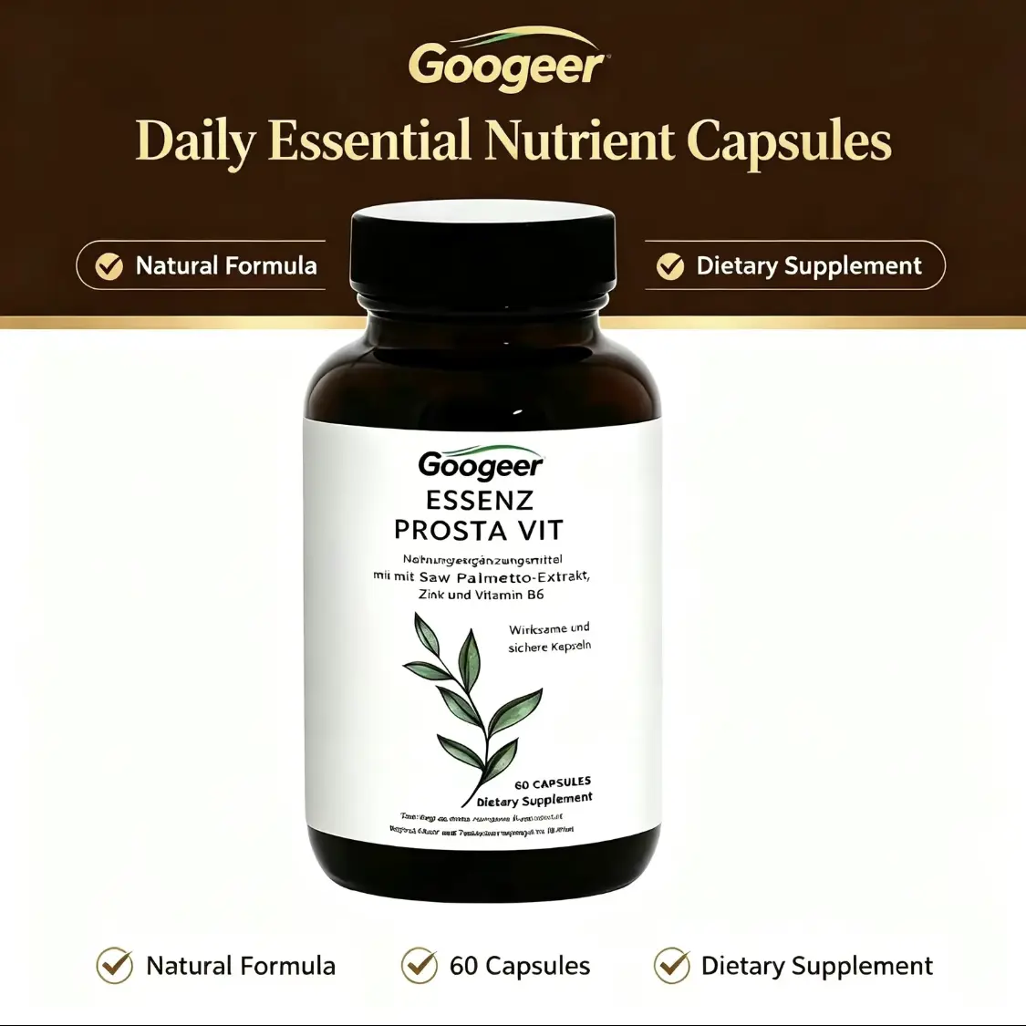 Men's Daily Vitality Support Capsules - With Zinc & Vitamin B6 - Vegan Dietary Supplement - 60 Capsules