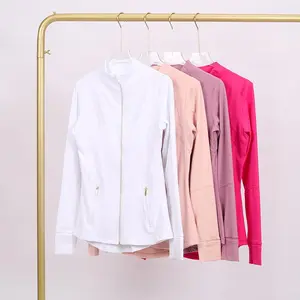 LULU  Same style  Women's Stand-Up Collar Gold Zipper Yoga Top, Spring-Style Fitted Top, Sports Jacket, Fitness Long-Sleeve Sun Protection Jacket