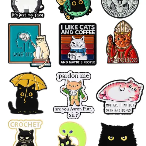 12-Piece Cute Cat Enamel Pin Set, Whimsical Cat Designs for Cat Lovers and Collectors, Adorable Animal-Themed Accessories, Decorative Badges, Badge Decoration