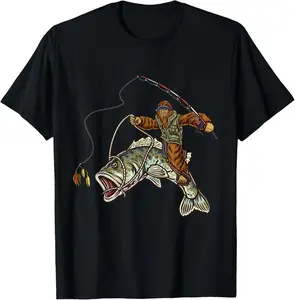 Largemouth Bass Fishing Bigfoot Fisherman Casual Short sleeve Cotton T-Shirt