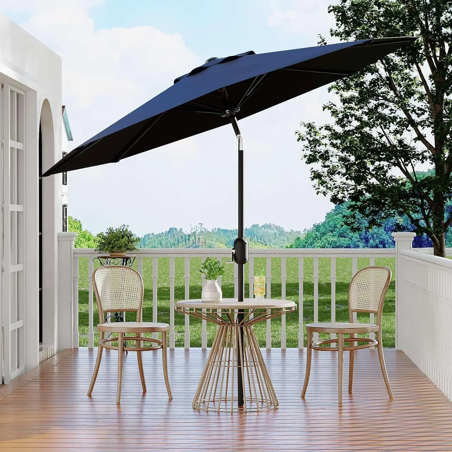 Garvee UV Resistant Patio Umbrella 9FT - Outdoor Market Table Sunshade - Waterproof Canopy, Crank Lift, Push Button Tilt, 8 Durable Steel Ribs, Vented Design - Perfect for Garden, Deck, Pool, Yard, Market Table