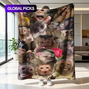 Funny Monkey Party Blanket, Flannel Fabric, Soft and Warm, Anti-Wrinkle, Easy Clean, Perfect Gift for Fun Lovers, Animal Blankets
