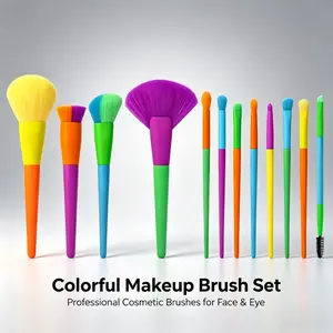 12-Piece Rainbow Makeup Brush Set, Cosmetic Brushes, Soft Synthetic Bristles, Numbered Handles, Eyeshadow/foundation/blush, Beginner-Friendly, Professional Full Face Kit