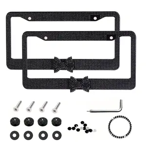 This cute bowknot bling license plate frame is covered in crystal rhinestone glitter, comes in multiple colors, includes a full set of anti-rust hardware, fits US standard plates, and adds a sweet sparkle to any car exterior