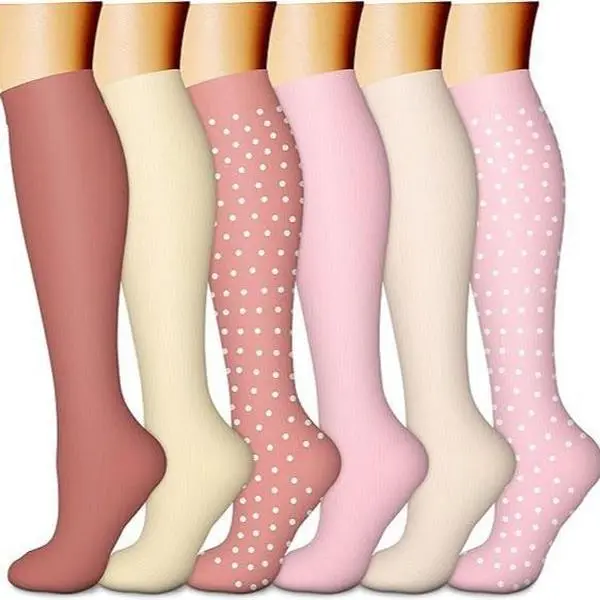 6 Pairs Unisex Compression Stockings, Soft Fabric All Seasons Calf-High Gym Socks for Sports & Daily Wear, Year-Round, Adults, Skin Friendly