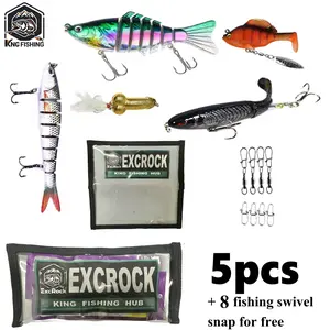 [FREESHIP]5 pcs Artificial Fishing Lure Kit/Gear Set, for Freshwater Saltwater, Fishing Lure Set with Pre-Rigged Jig Head Soft lures,  whopper ploppers,  Artificial Lifelike Jointed Swimbaits, fishing swivel snap, for bass