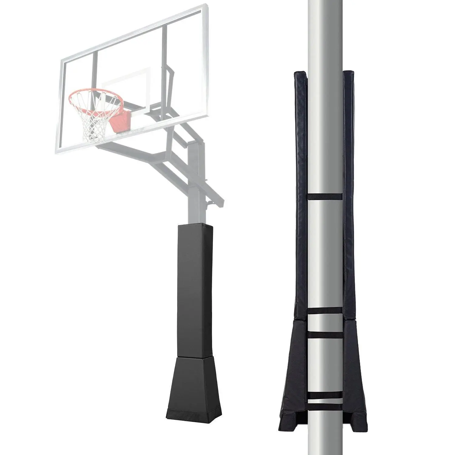 Waterproof PVC Basketball Pole Pad, 64" Tall All-Weather Safety Cover with 2" Thick Impact-Absorbing Foam, Training Equipment for 6"-7" Square Poles, Children, Easy Installation, Pvc Mesh, 64" Height, Full Length, Gym Safety, Segmented Hook, Snug Wrap, Sq