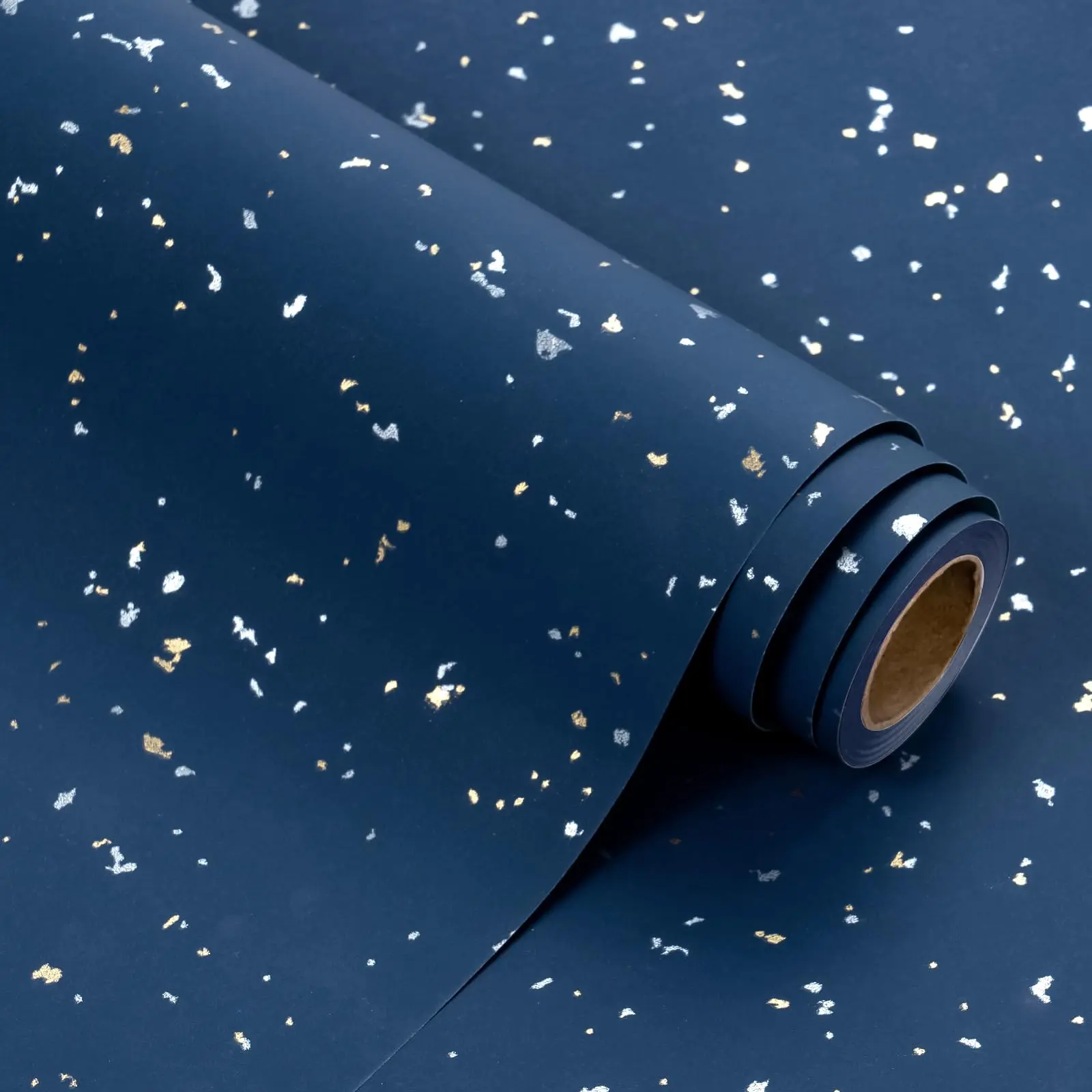 Minimalist Navy Blue and Gold Foil Design Silky Touch Wrapping Paper Mini Roll - 17x16.5ft Durable and Reliable Office Stationery, Green Choice for Birthday, Wedding Gift Wrapping (No Tears or Rips)