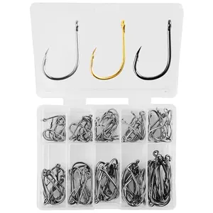 Fishing Hooks Set 100Pcs Box 10 Series High Carbon Steel Single Circle Fishing Hook Fly Fishing Jip Barbed Carp Hooks